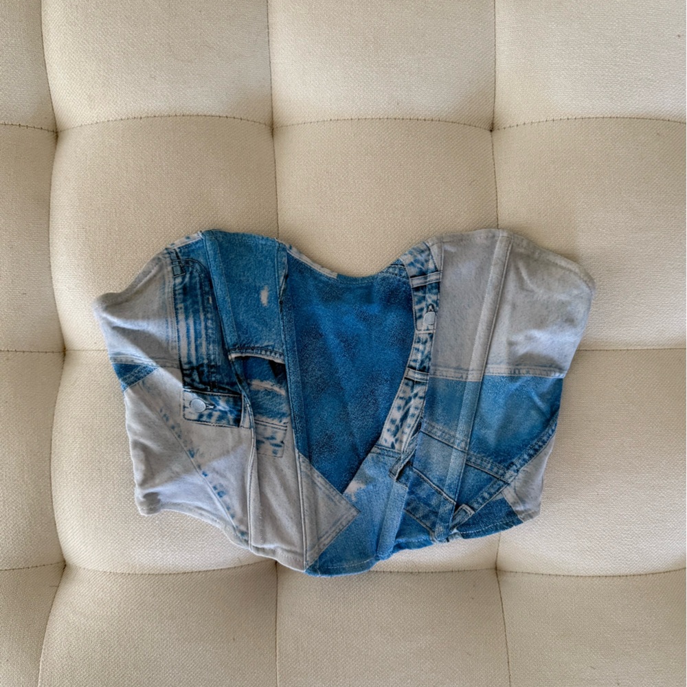 Bershka Blue Patchwork Crop Top